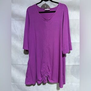 Bryn Walker M Cinched Tunic Top Oversize Pocket Bamboo Organic Purple 3/4 Sleeve